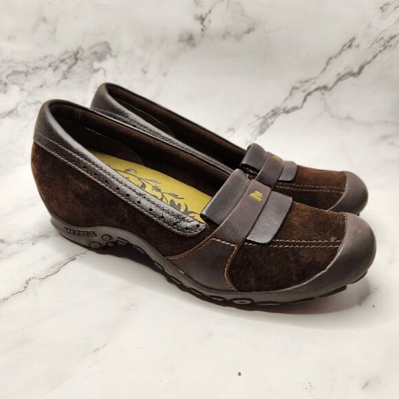 Merrell Plaza Moc Dark Coffee Brown Suede Leather Walking Flats Slip-On Shoes 8 - Picture 1 of 8